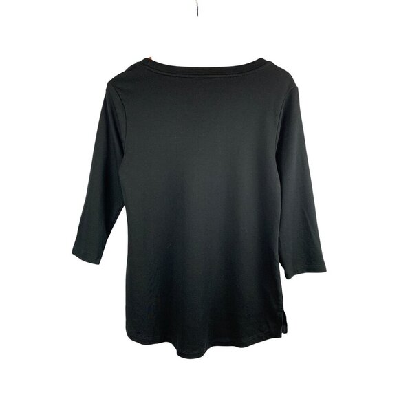Isaac Mizrahi Live Essential Black 3/4 Sleeve Cotton Blend Top Size M - Picture 2 of 5